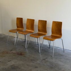 Mid Century Scandinavian Modern Bentwood Stacking Dining Chairs Set of 4