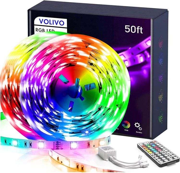 VOLIVO LED Strip Lights 50 FT,Color Changing Led Light Strips Kit with 44 Keys IR Remote Control, Lighting for Bedroom, Room, Home Decoration