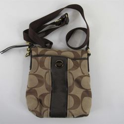 Coach Crossbody Womens Small Brown Canvas Signature Swingpack Bag, Big C Brown