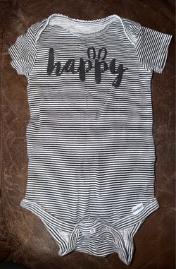 Gerber Onesies Baby Girl Bodysuit 12 Months 12M Black White Striped Happy Graphic
