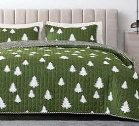 Linery Lodge Green Trees Reversible Quilt Set, King