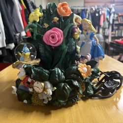 Disney Direct Alice In Wonderland Mini Snow Globe Garden Water Fountain