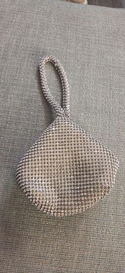 Silver Rhinestone Mesh Wristlet Clutch