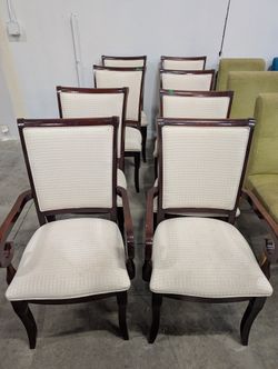 Set of Eight Classic Dark Wood Upholstered Dinining Chairs