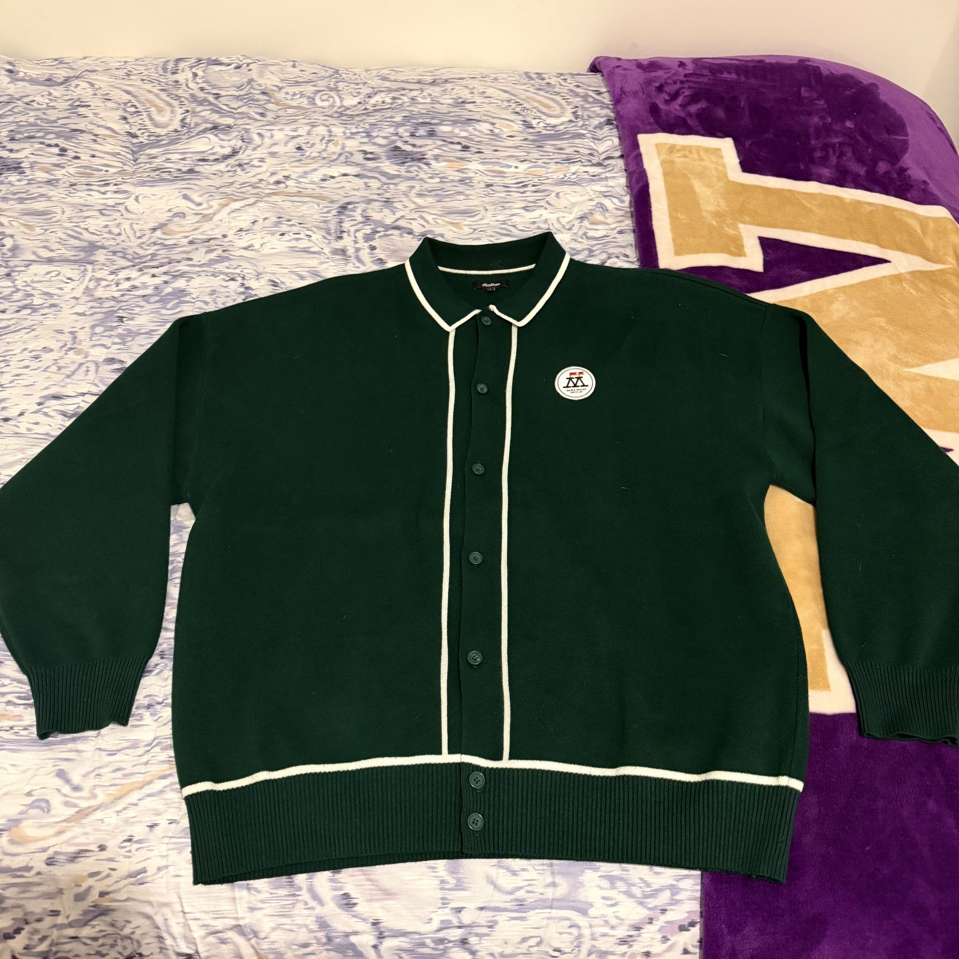 Malbon Polo Mens Large Green Oxnard heavy knit golf shirt