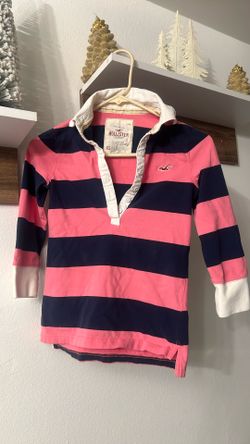 Hollister Blue And Pink Striped Polo Shirt