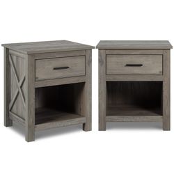 Nightstands for Bedroom - Set of 2 Night Stands, Wooden Bedroom Bedside Table, Tall Night Stand with 1-Drawer & Open Cabinet, Farmhouse Bedroom Furnit
