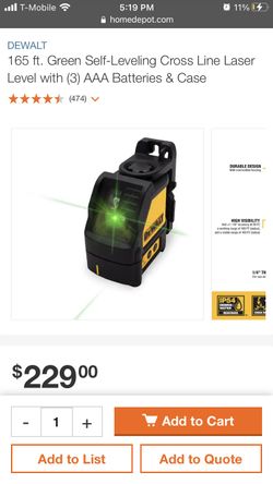  NEW DEWALT 165 ft. Green Cross Line Laser Level 