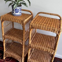Pair Vintage End Tables  / Nightstands  Wicker Rattan BOHO 