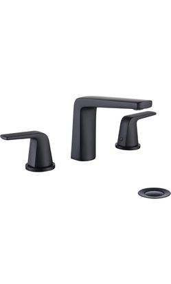 JAKARDA 8 inch 2 Handles Widespread Bathroom Faucet 3 Holes with Pop up Drain Assembly and Water Supply Lines (Black)