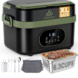 Fiambrera eléctrica inalámbrica XL de 6.3 tazas, 60 W, calentador de alimentos portátil con calefacción programada, divisor extraíble, lonchera térmic