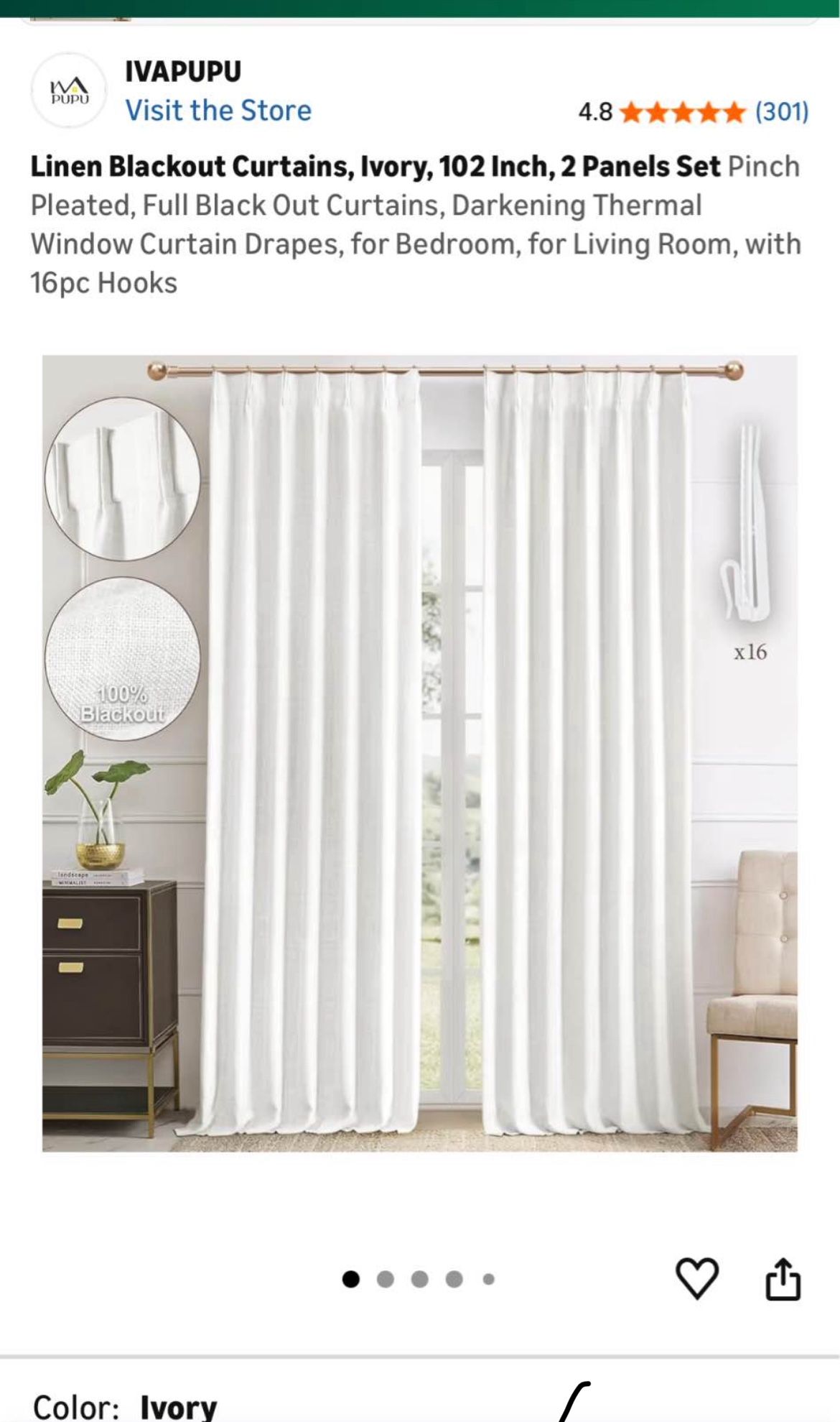 102” L Ivory Curtains Set Of 2