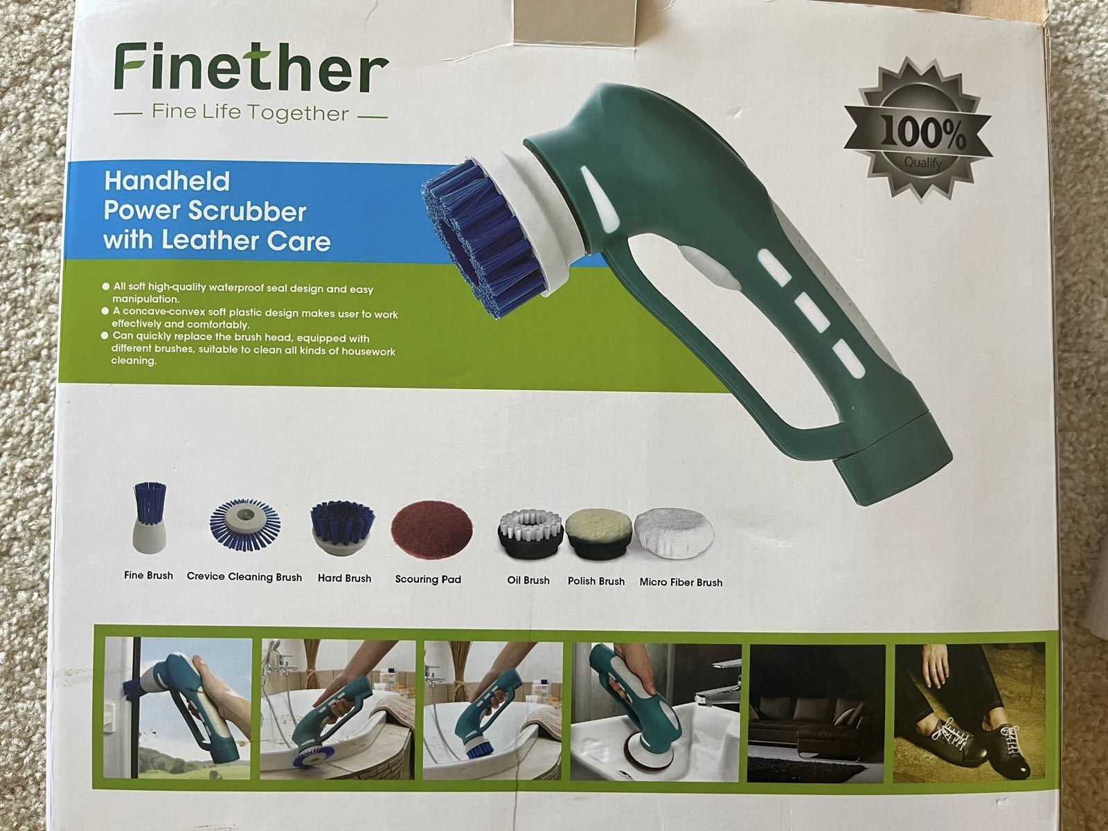 Finether Handheld Power Scrubber With Leather Care Spin Cordless Cleaning Brush
