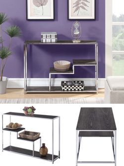 Weathered Gray/Chrome Modern Brand New Console Table