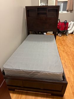 Twin Bed Frame with Bookcase Headboard and Drawers