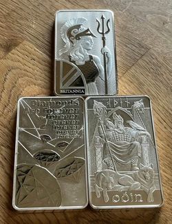 Royal Mint Silver Bars Odin, Bond, Britannia
