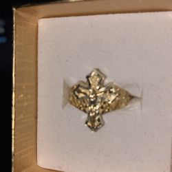 Cross Nugget Ring 10k Gold 