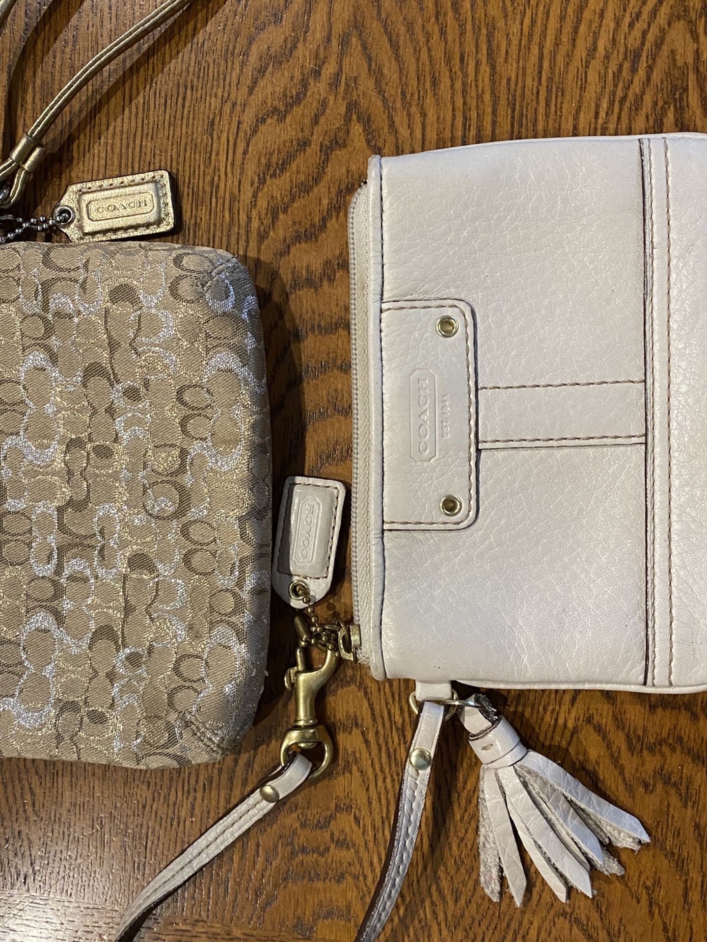 2 Coach Wristlet Purses: Gold & Off White