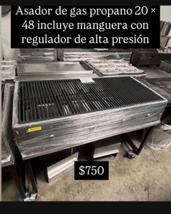 Asador de gas propano 20 x 48 incluye manguera con regulador de alta presión