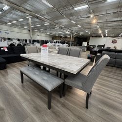 New In Box 6pc Faux Marble Dining Set 