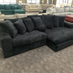 Deep Black Oversized Sectional Couch