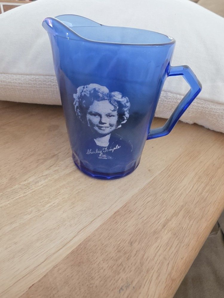Vintage Colbalt Blue Glass Shirley Temple Pitcher