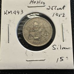 1952-MO - Mexican 25 Centavos, Silver Coin!