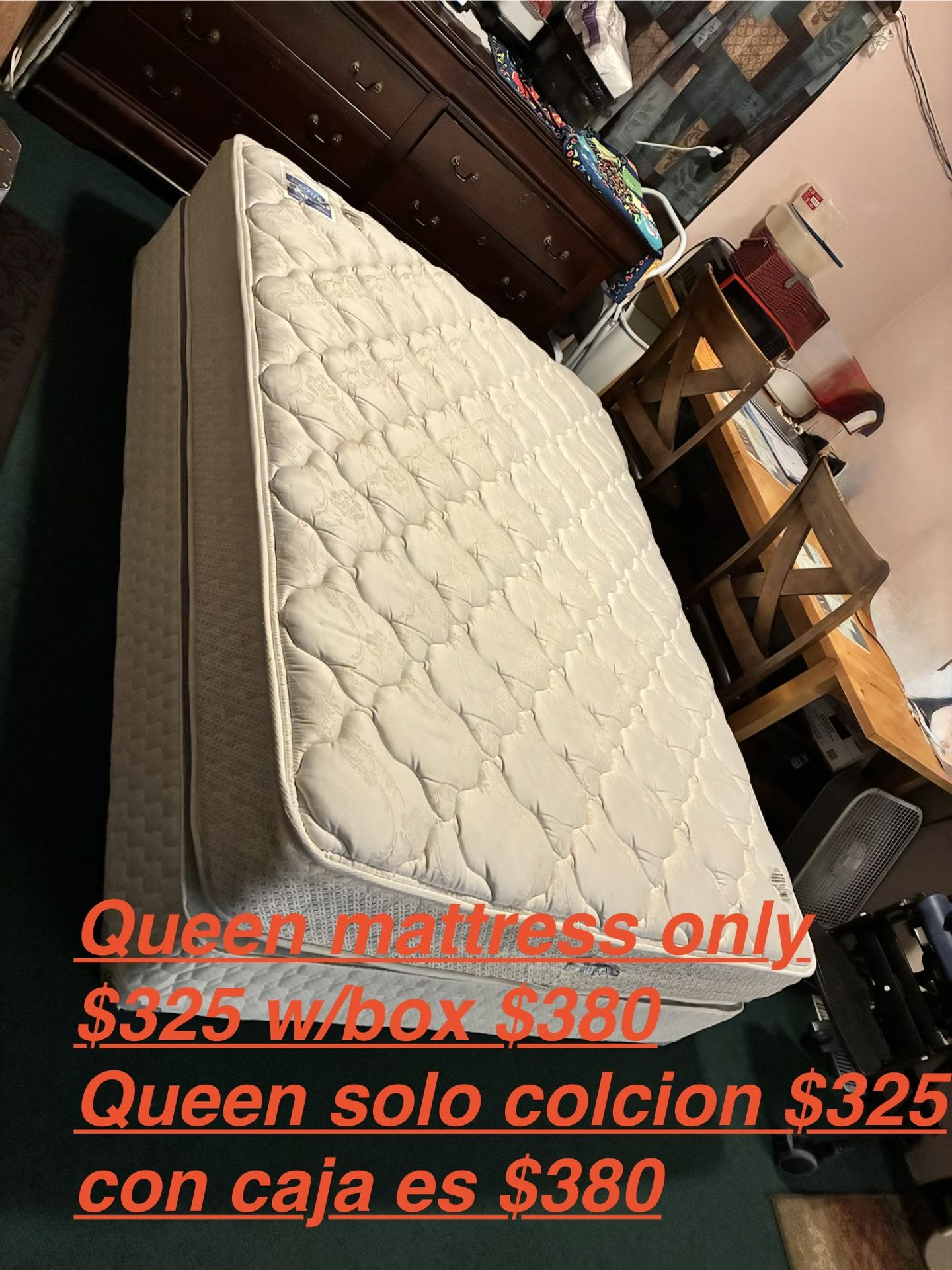 $325/$380-white queen Mattress and box springs. Just the mattress $325 mattress with boxspring $380 I purchase these from in Seattle and Tri Cities
