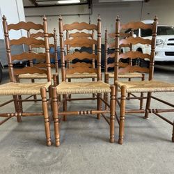 Excellent!! Vintage Tell City Ladderback Rush Seat, Chairs, Set Of Six