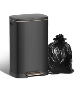New 13 Gallon Stainless Steel Trash Can, 50L, Rectangular, Soft-Close Lid, Fingerproof Finish, Hands-Free Operation, Odor Protection,Black