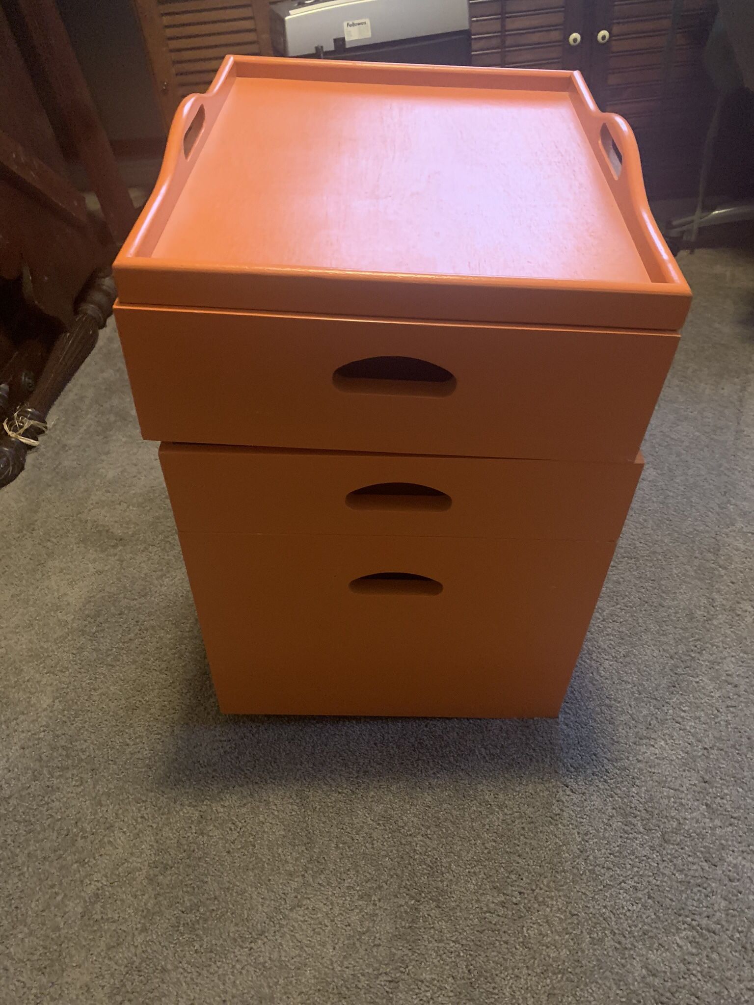 World Market Wood file cabinet on rollers with detachable writing top