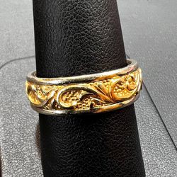 14k two tone gold patterned ring