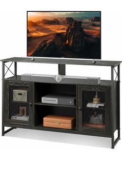 Industrial TV Stand with Mesh Cabinet Doors