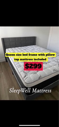 Queen size bed frame with pillow top mattress included
