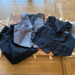 Boys Toddler Size 4 5 Dress Vest Grey And Black And Black Pants