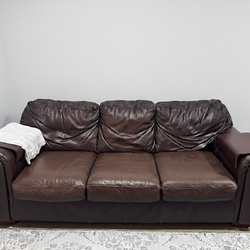Free brown leather sofa with brown  coffee table