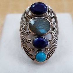Sterling Silver Ring with 4 Gemstones 