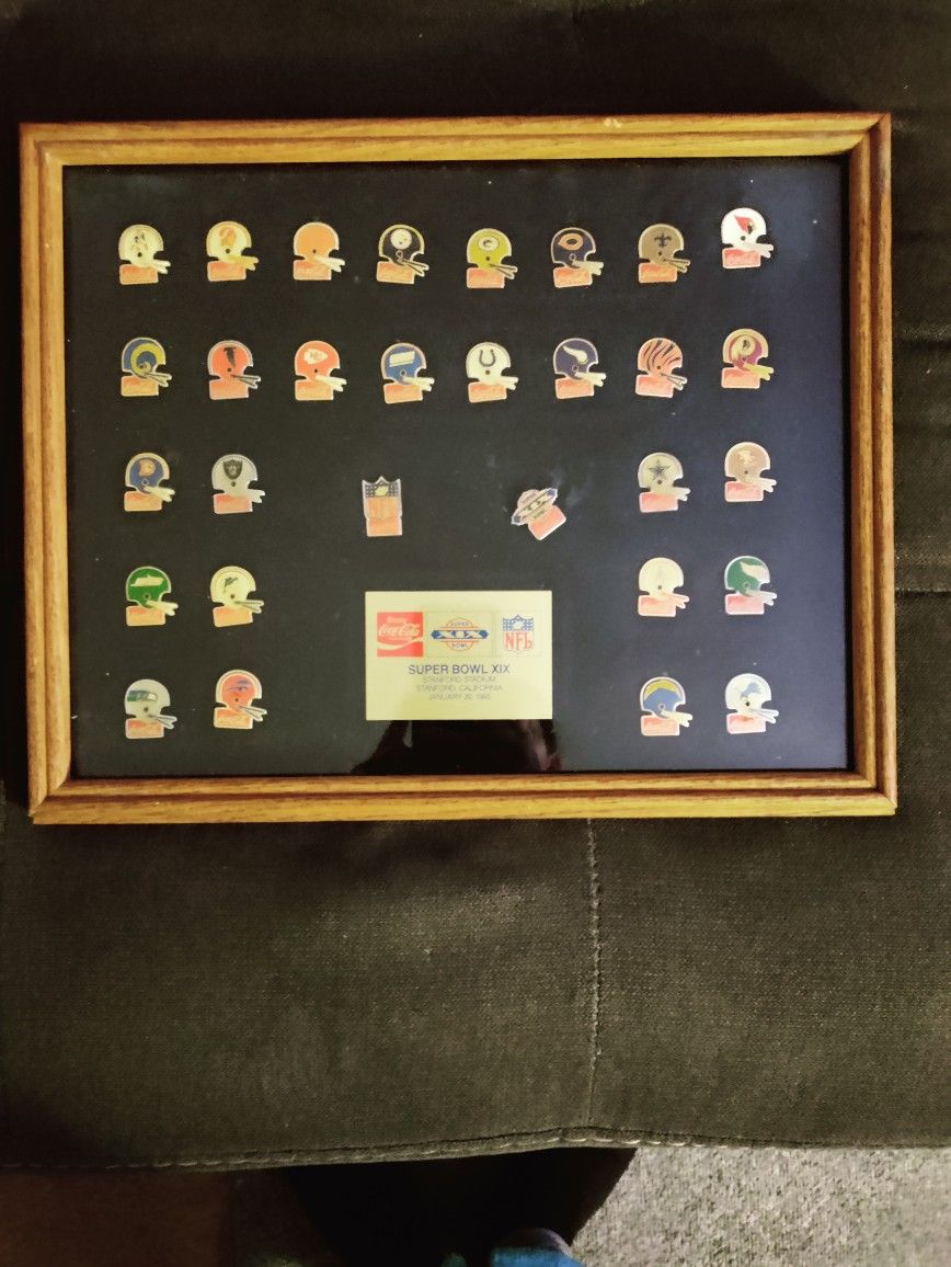 1985 Coca Cola NFL Super Bowl XIX Framed Pin Collection