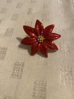 Red Enamel Poinsettia Brooch