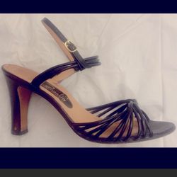 Pappagallo Black Strappy Open Toe High Heels Womens Size 8