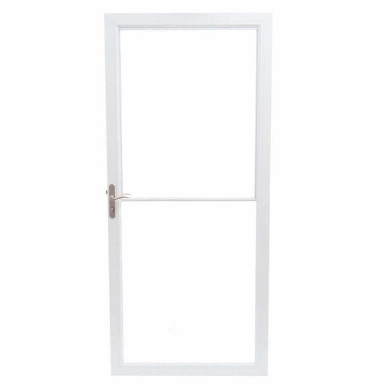 30 in. x 80 in. 2500 Series White Universal Self-Storing Aluminum Storm Door with Nickel Hardware