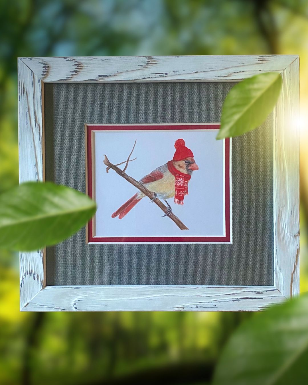 Cardinal with Hat - Custom Framed