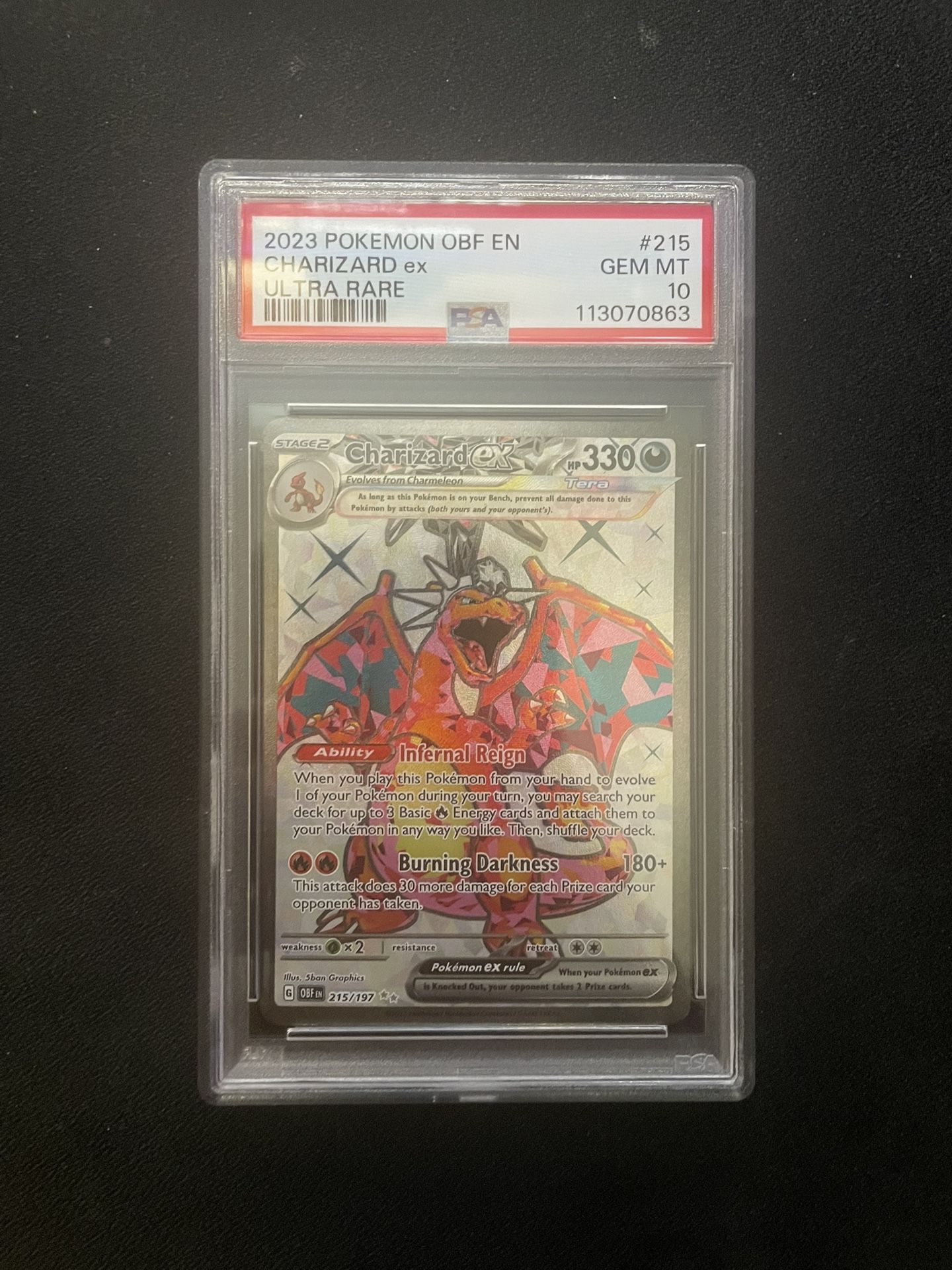 PSA 10 GEM MINT Charizard EX Obsidian Flames Ultra Rare #215