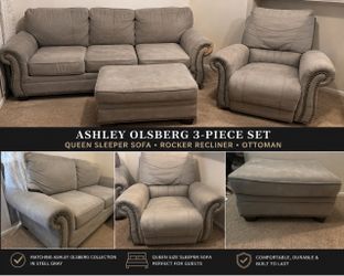 Ashley Olsberg Queen Sleeper Sofa + Recliner + Ottoman – 3 Piece Set $550 or best offer