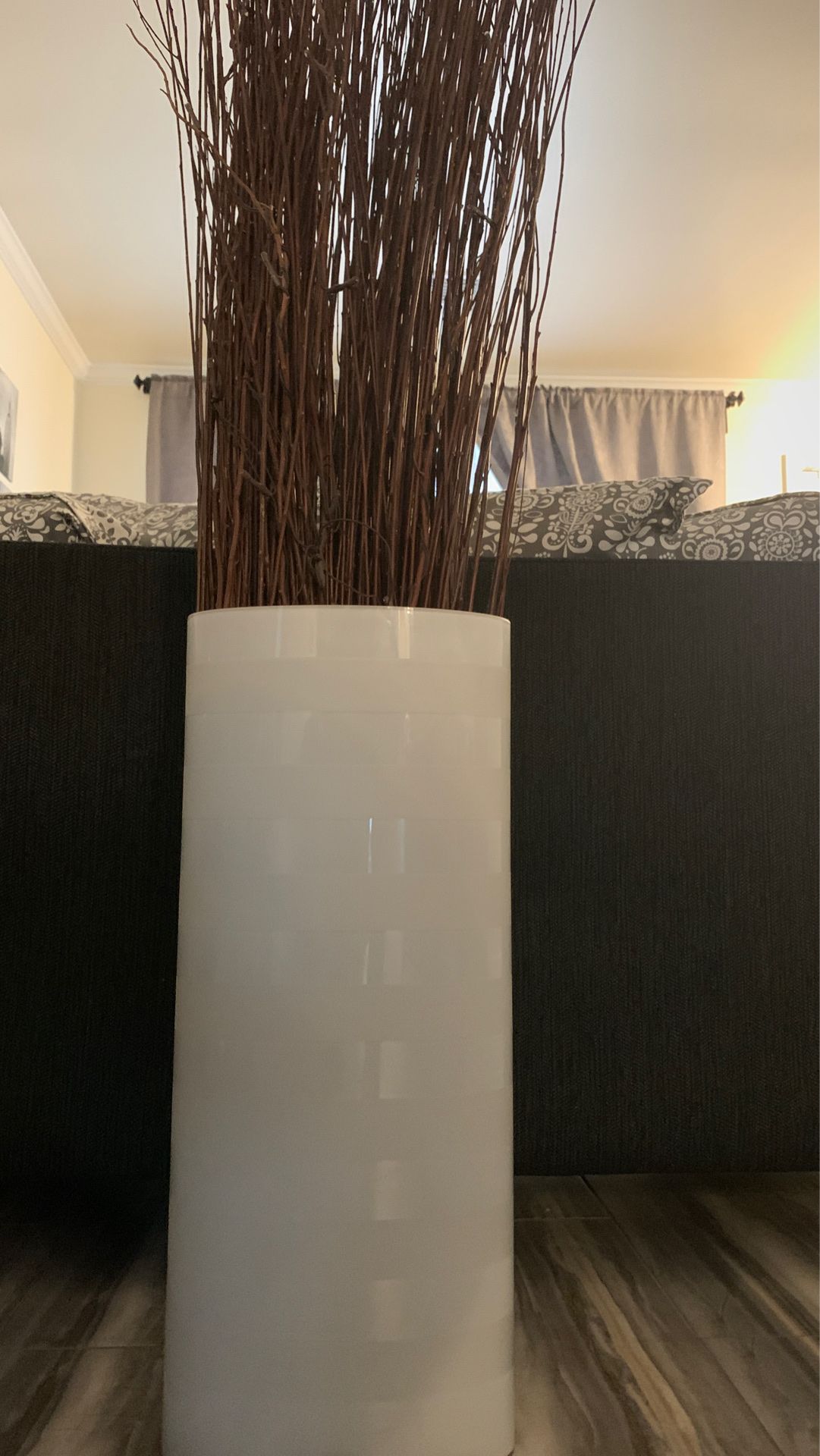 White glass vase with branches