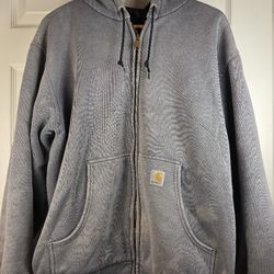 Carhartt Sweatshirt Hoodie Jacket Large Grey Faded Full Zip Work Wear Grunge