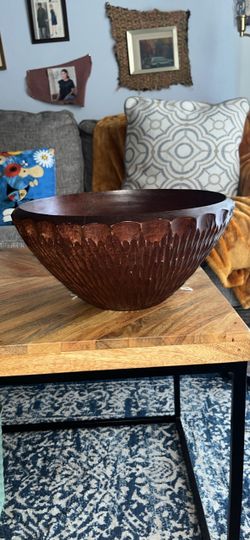Large Carved Wooden Decorative Bowl