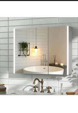 New in the box Umeiga Medicine Cabinet Mirror with Lights, Fully Assembled Lighted Medicine Cabinets for Bathroom, Surface Mount Large Silver LED Medi