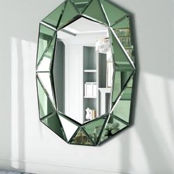 Oval Wall Mirror Diamond-Shaped Stylish Glass Frame 40x28 inch Green