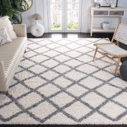 SAFAVIEH Dallas Shag Collection 8' x 10' Ivory/Grey SGD258F Trellis Non-Shedding Living Room Bedroom Dining Room Entryway Plush 1.5-inch Thick Area Ru